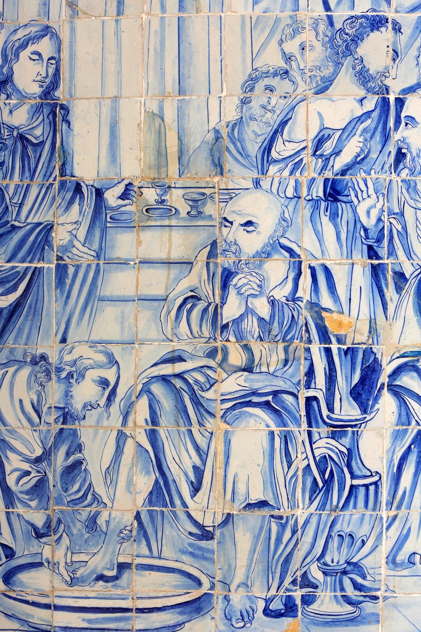 Brazília, Bahia, Salvador : Azulejo a Bonfim templomban : Jézus megmosta a tanítványi díjat alkotó: Unbekannt
