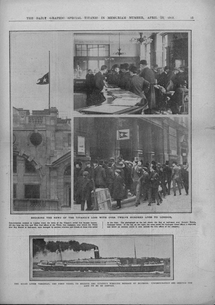 Breaking the News of the Titanics Loss és RMS Virginian, 1912. április 20. alkotó: Unbekannt