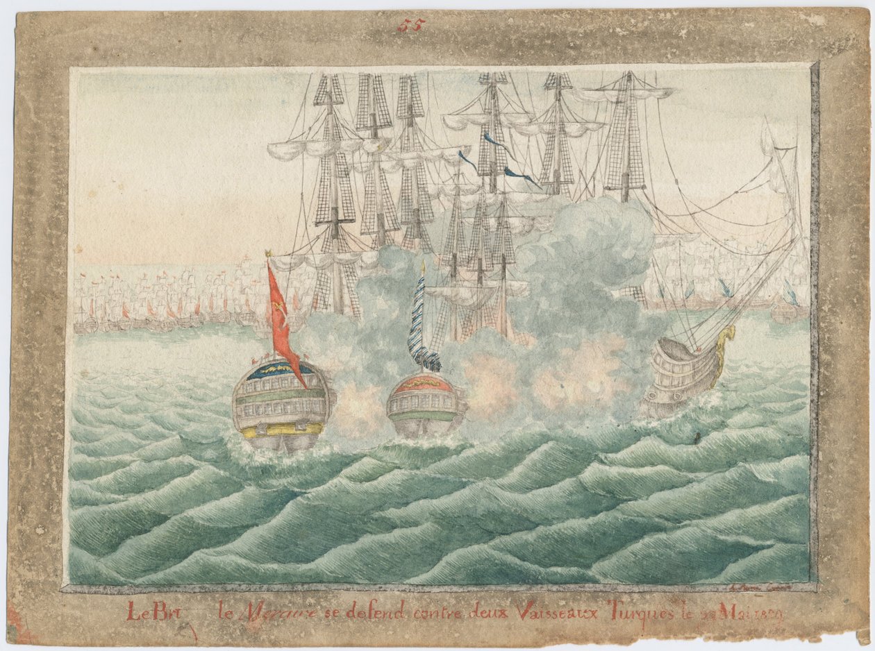 Brig Mercury harcol két török hajóval 1829. május 14-én alkotó: Unbekannt