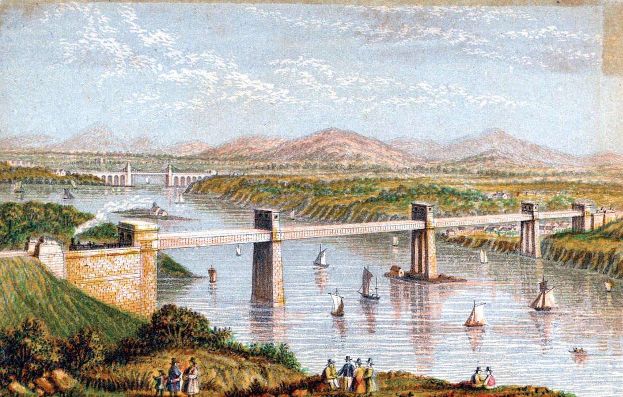 Britannia Tubular Bridge a Menai-szoroson, Wales, 1850-es évek alkotó: Unbekannt