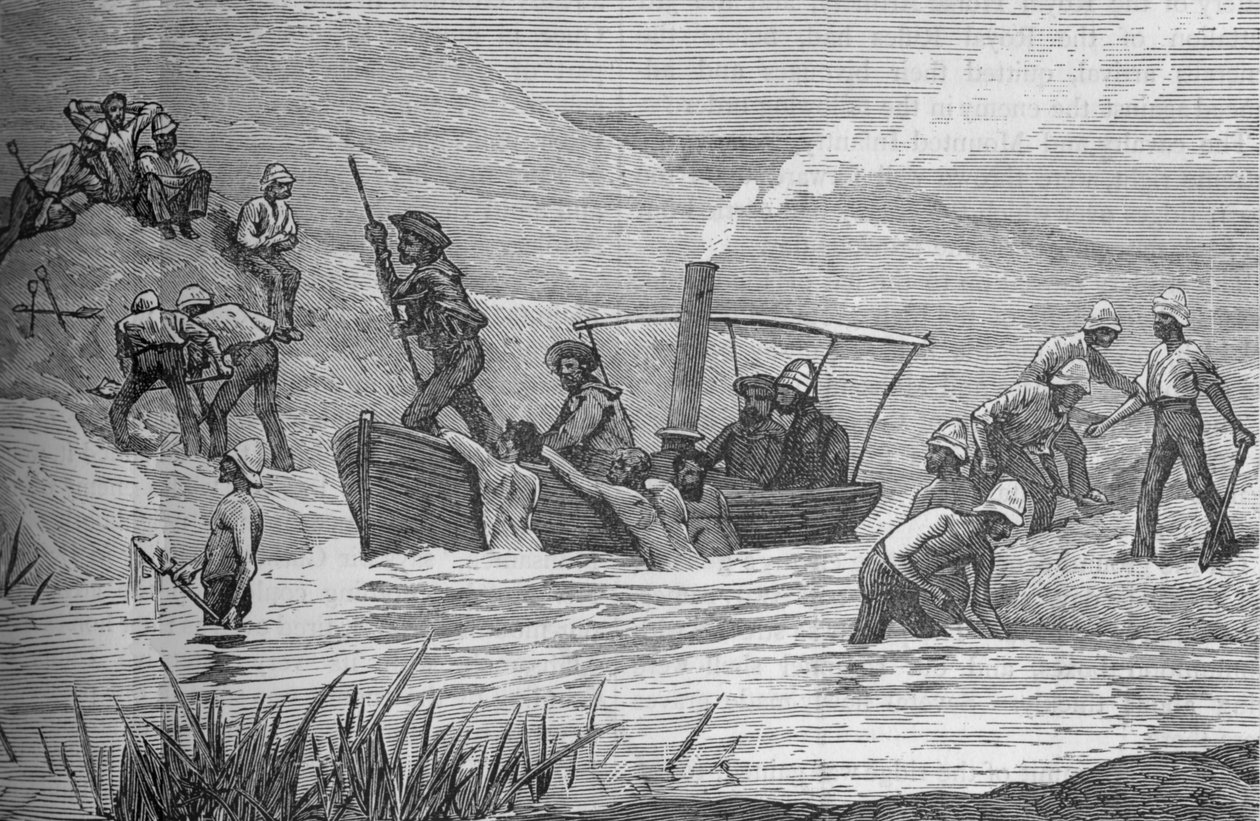 Brit katonák egy gátat vágnak, amelyet Arabi épített Mahutában, c1882. alkotó: Unbekannt