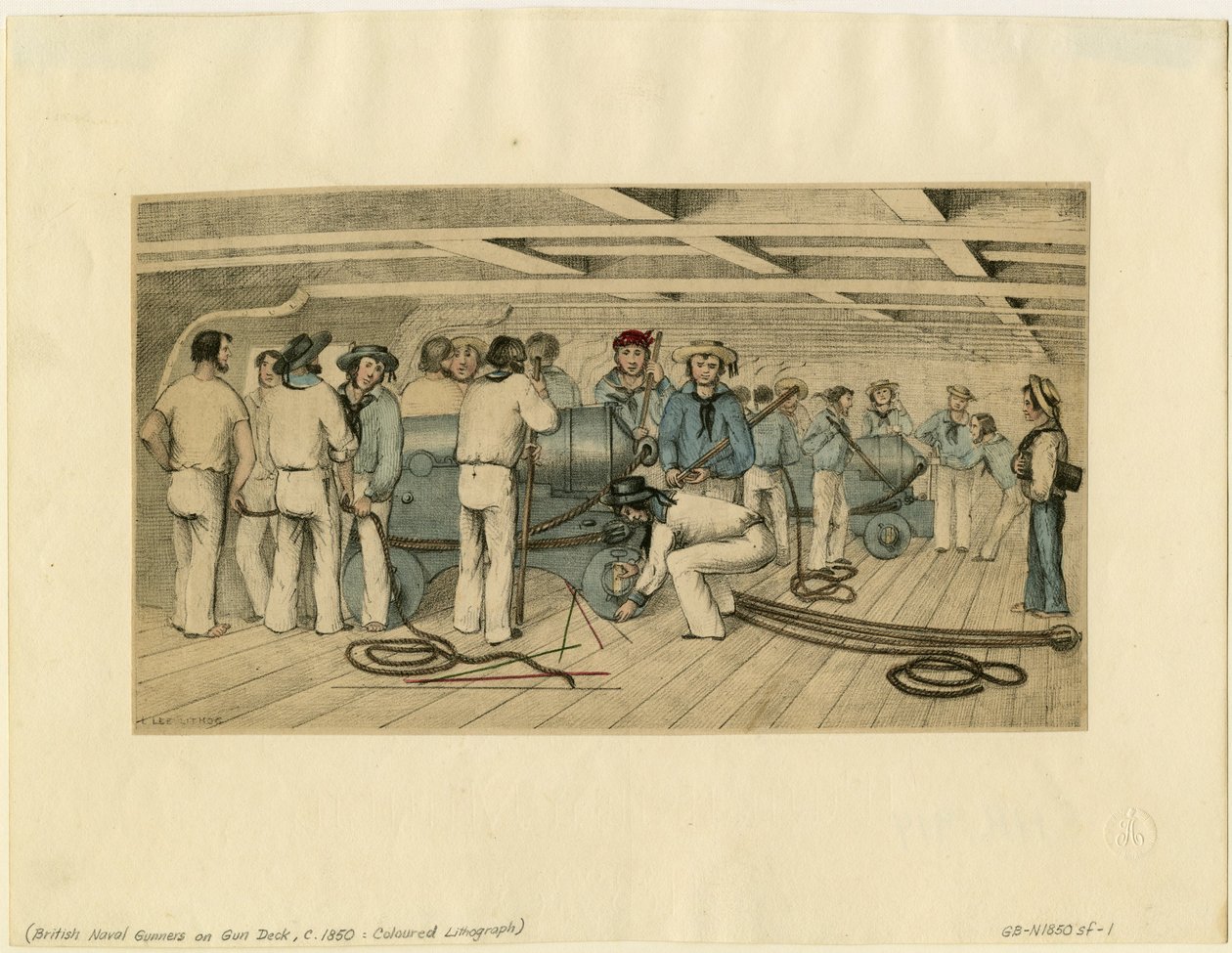 Brit haditengerészeti lövészek a fegyverfedélzeten, kb. 1850 alkotó: Unbekannt