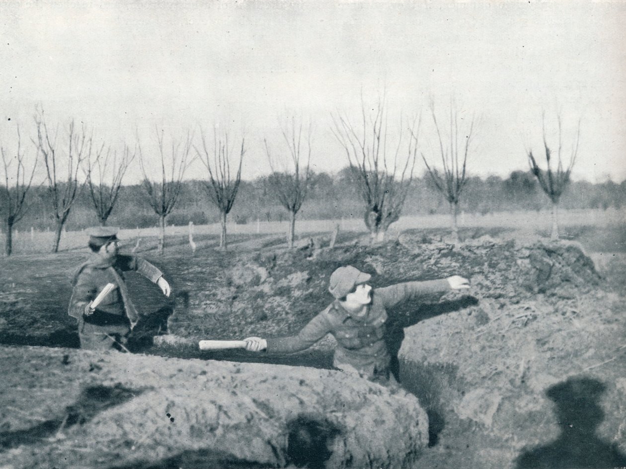 Kézigránát-dobást gyakorló brit katonák, 1914 alkotó: Unbekannt