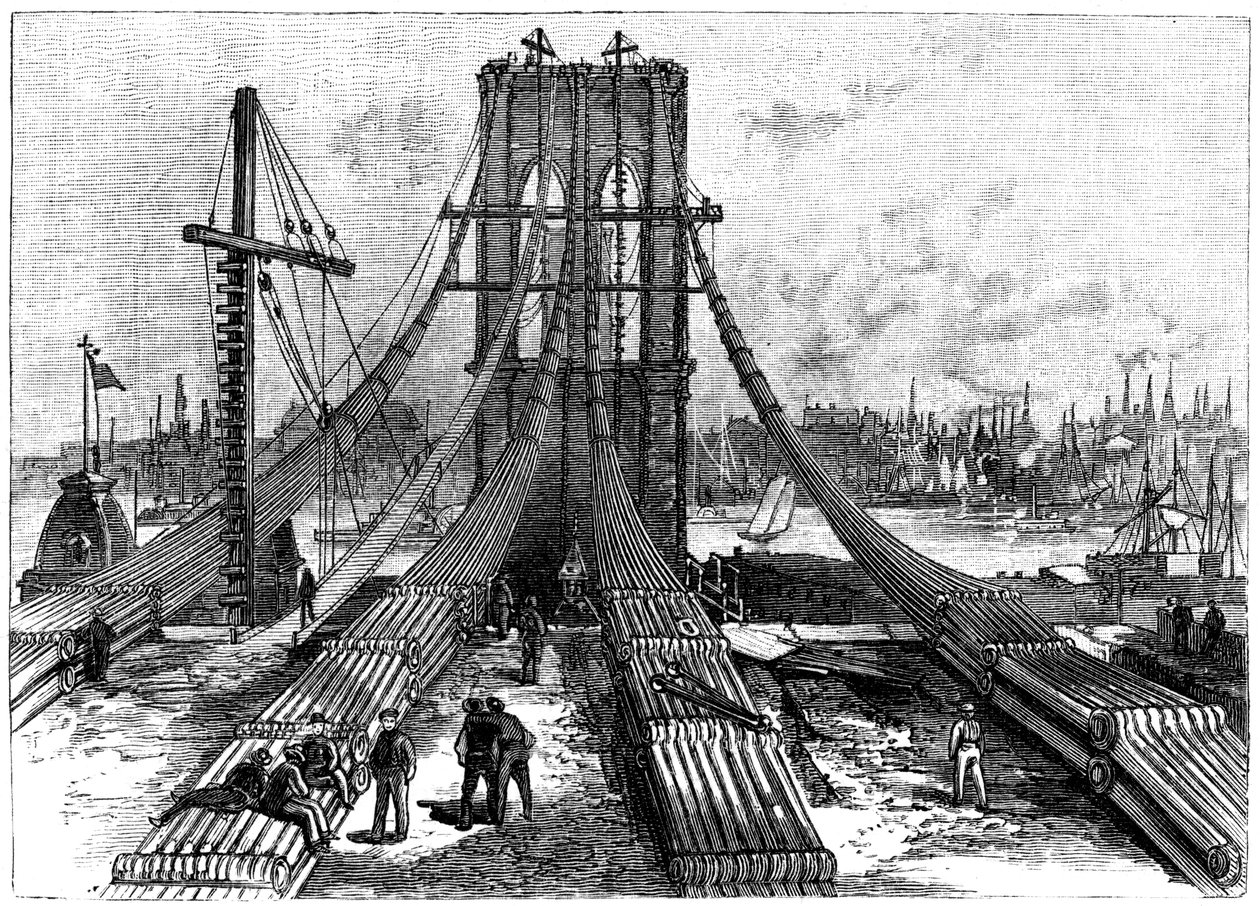 Brooklyn Suspension Bridge, New York, USA: kábelrögzítés a Brooklyn parton, 1883 alkotó: Unbekannt