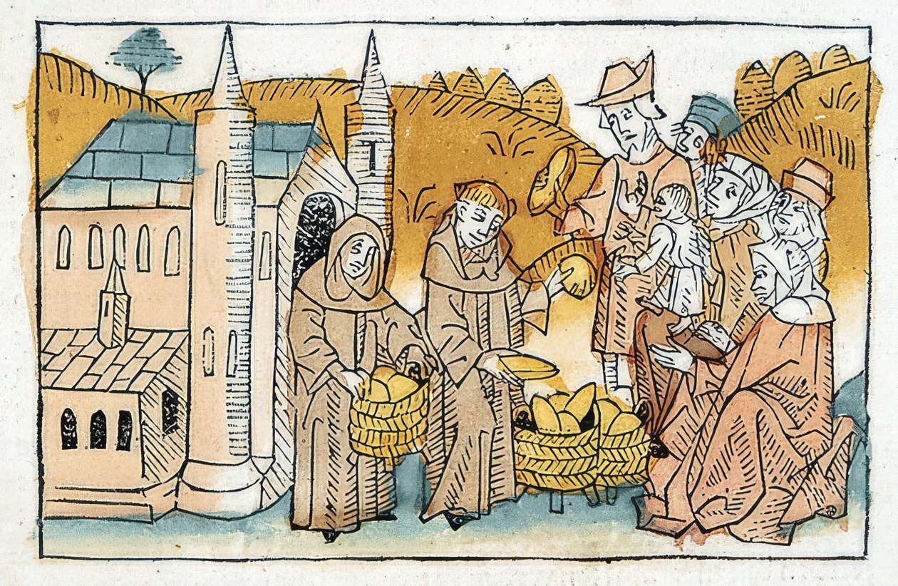 Kenyérosztás a szerzetesek által a szegényeknek. 1477 körül alkotó: Unbekannt