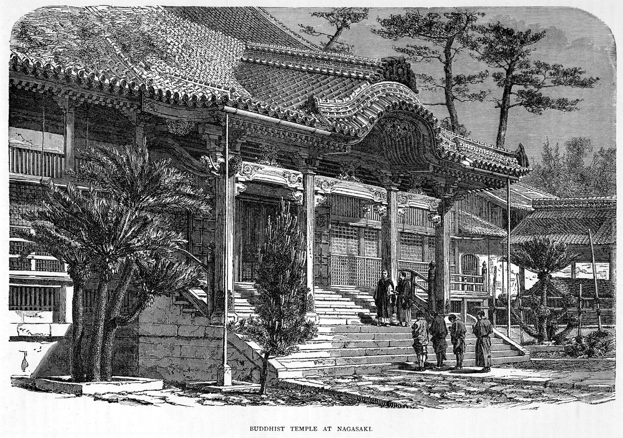 Buddhista templom Nagaszakiban, Japánban, 1880 körül alkotó: Unbekannt