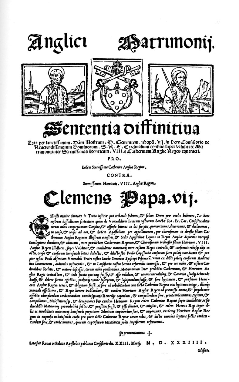 Kelemen pápa bullája VII. VIII. Henrik válása ellen, 1530, 1903 alkotó: Unbekannt