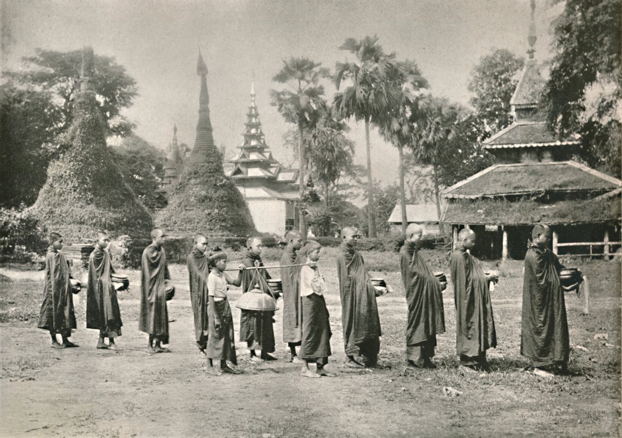 A burmai foongyik alamizsnát gyűjtenek, 1900. alkotó: Unbekannt