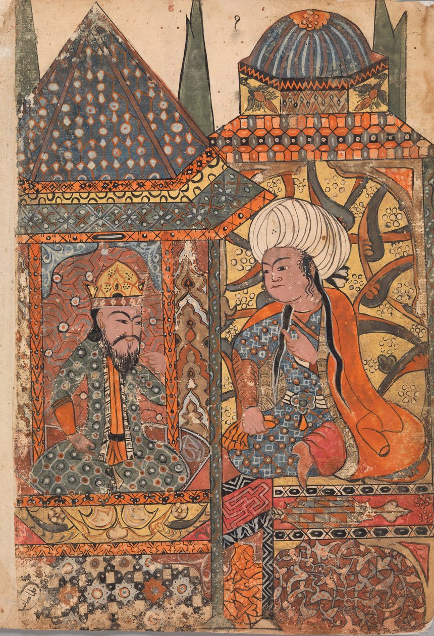 Burzuyeh-t Nushirvan megidézi Indiából való visszatérésekor, Folio-t egy Kalilából..., 18. század. alkotó: Unbekannt
