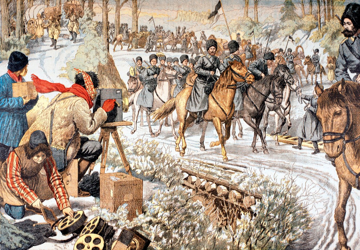 Operatőr a mandzsúriai orosz csapatok forgatásáról egy korai híradóhoz, Orosz-Japán háború, 1904 alkotó: Unbekannt