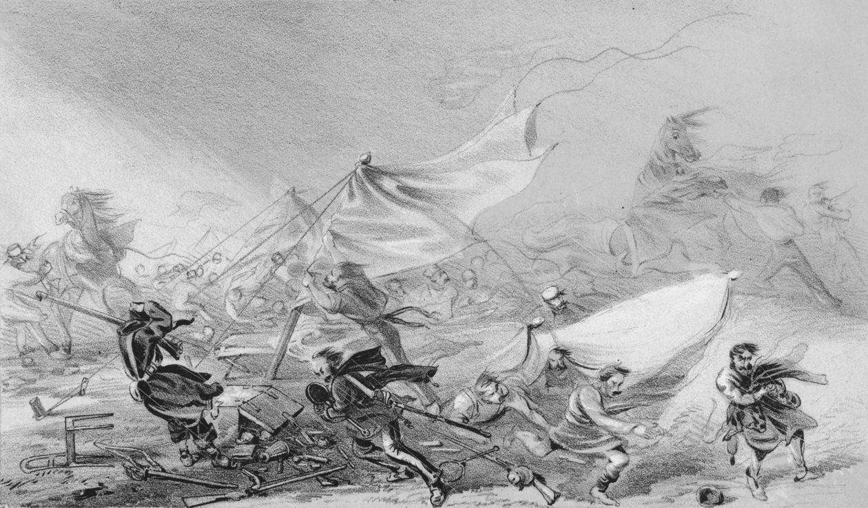 Sebastopol előtti tábor – A félelmetes vihar hatásai 1854. november 14-én, 1850-es évek. alkotó: Unbekannt