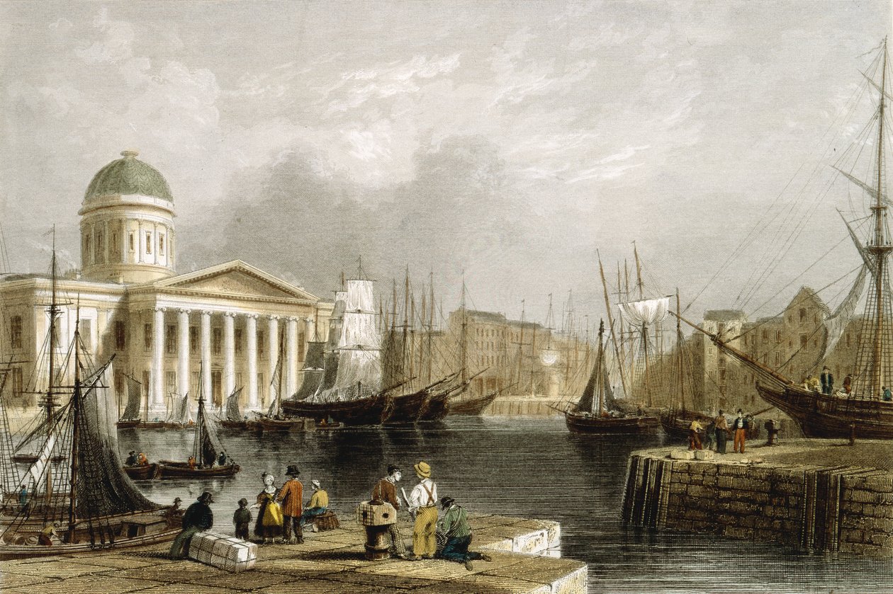 Canning Dock, Liverpool, a Vámház bemutatásával, 1841 alkotó: Unbekannt