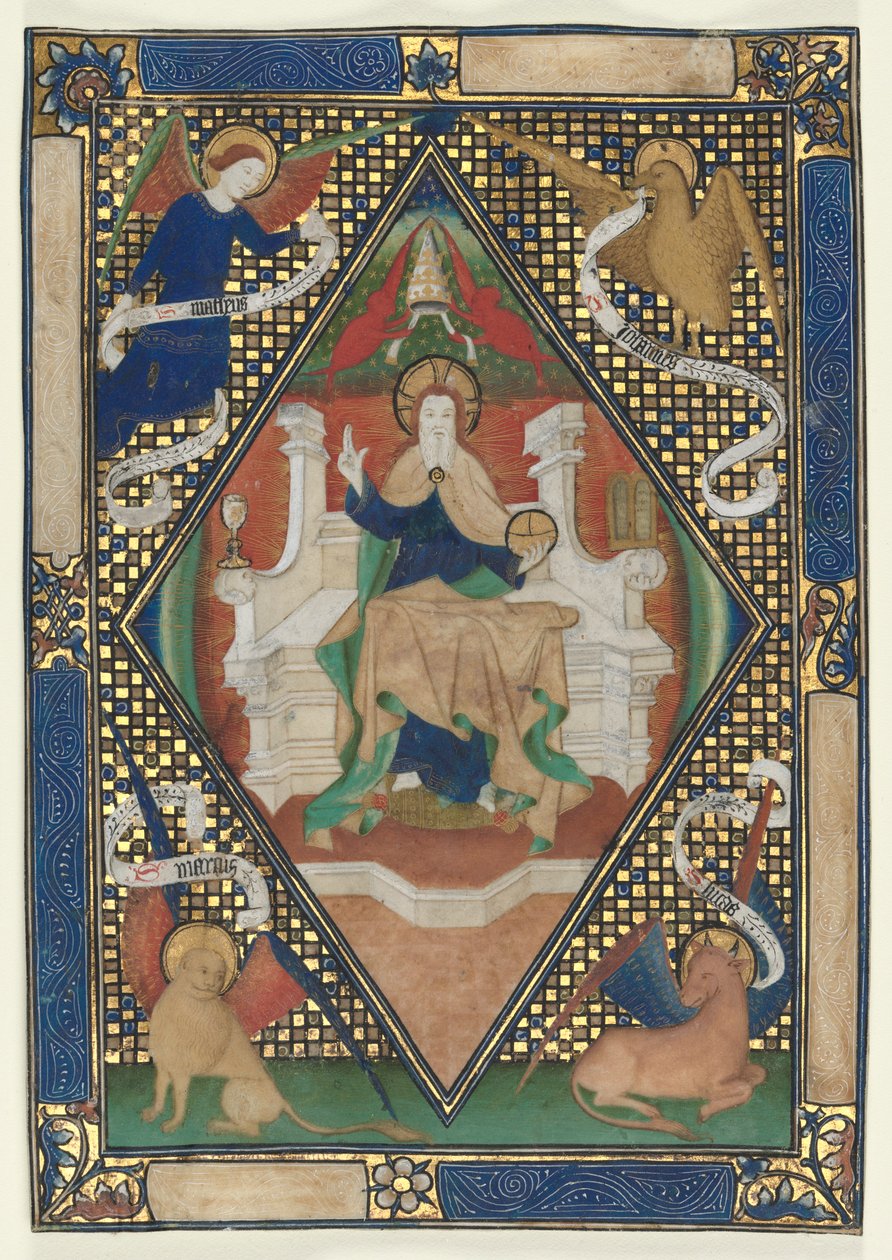 Kánon oldal egy misekönyvből: Krisztus a felségben evangélistákkal, c. 1410. alkotó: Unbekannt