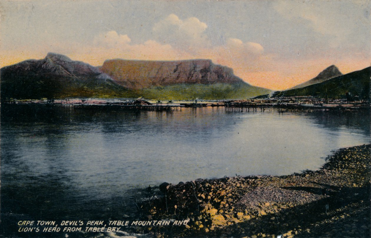 Fokváros, Devils Peak, Table Mountain és Lions Head from Table Bay, 1900 alkotó: Unbekannt