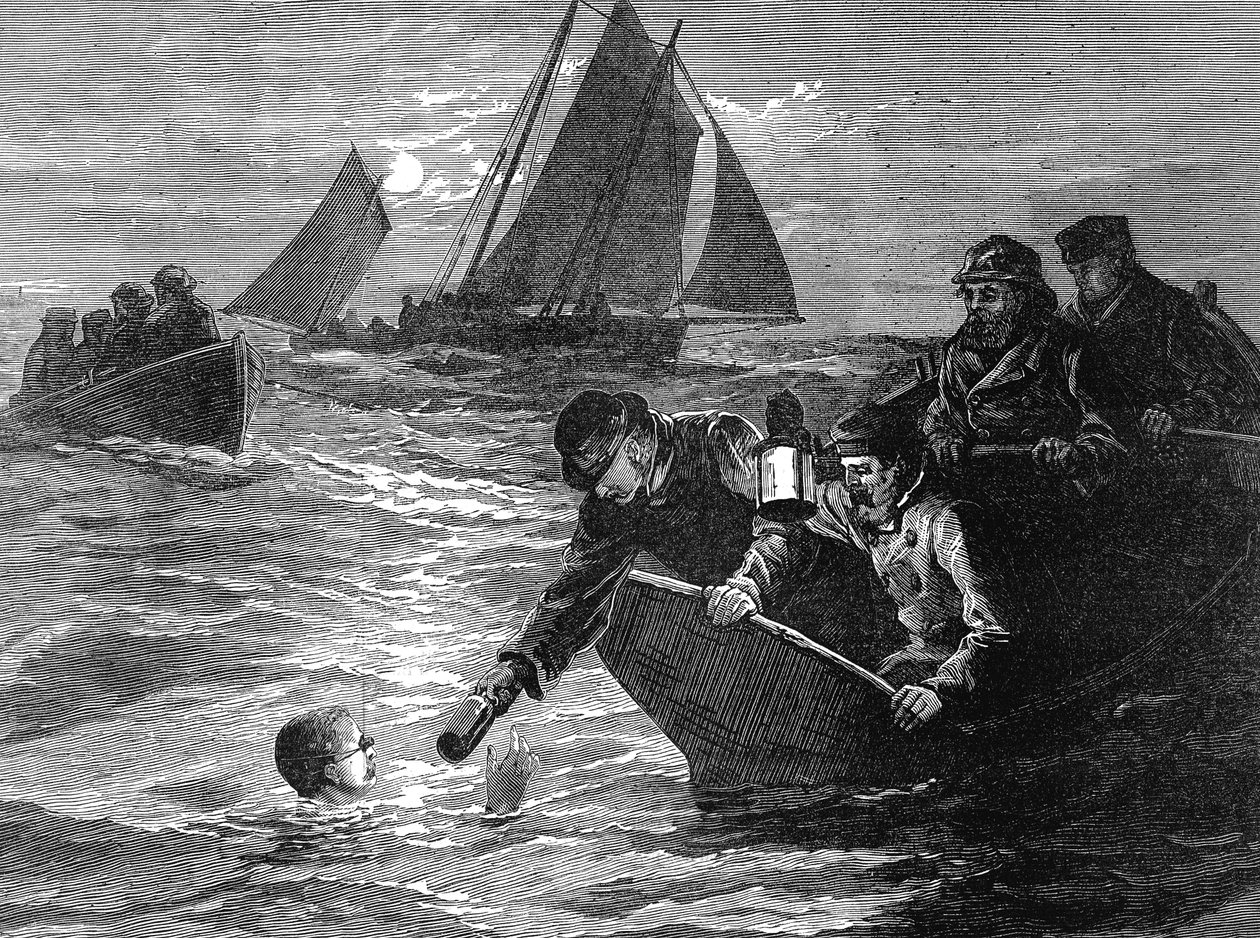 Matthew Webb kapitány, az első ember, aki átúszta a La Manche csatornát, 1875 alkotó: Unbekannt