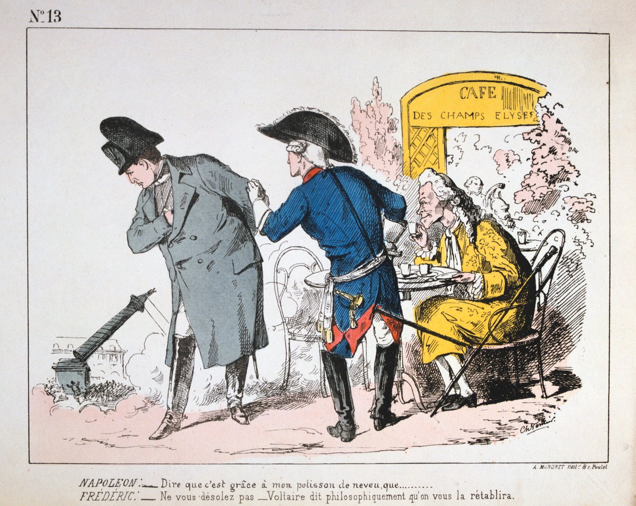 I. Napóleon karikatúrája a Colonne de Vendome bukását nézi, Párizs Kommün, 1871. alkotó: Unbekannt