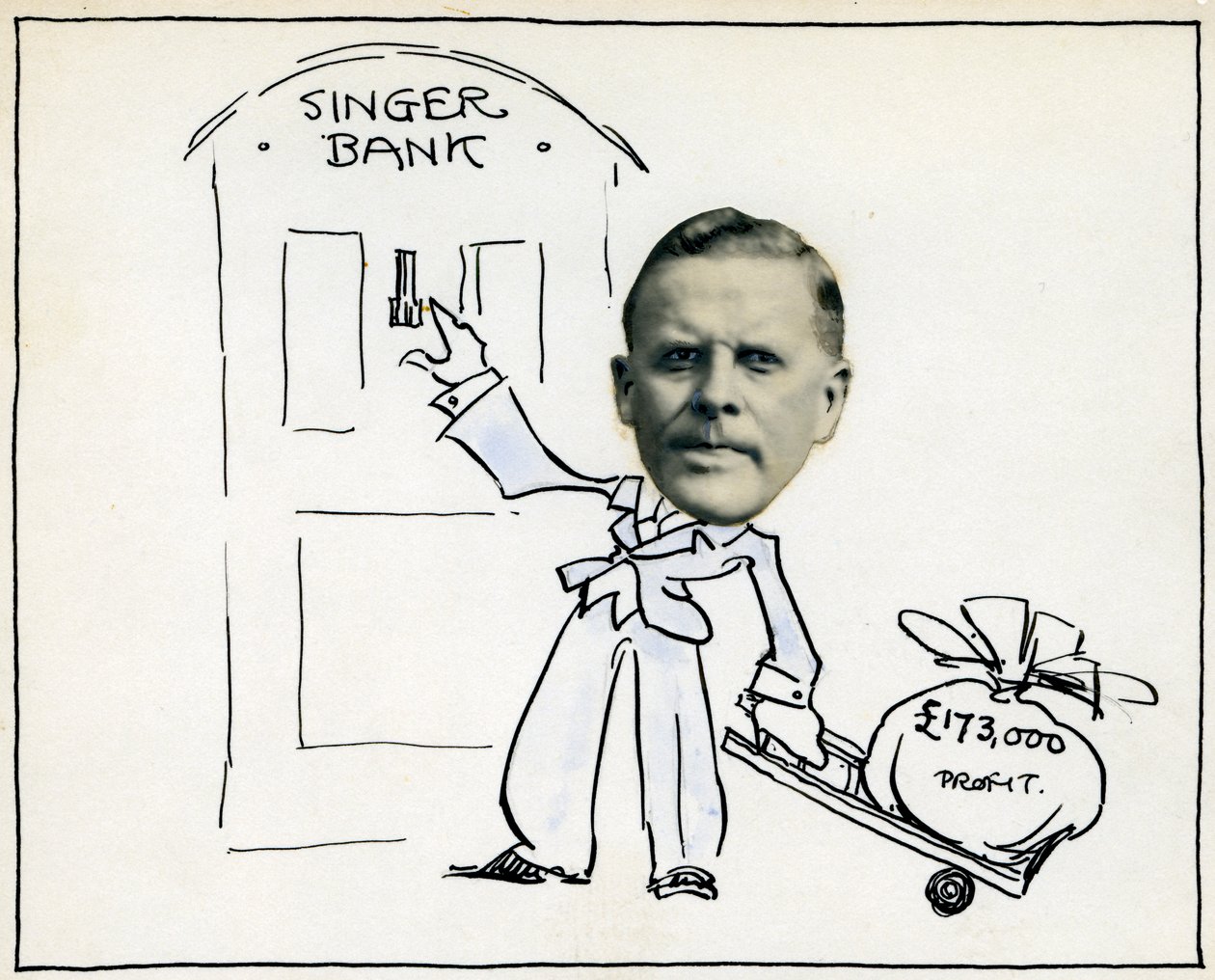 Rajzfilm William E Bullock ügyvezető igazgatóról, Singer & Company Ltd alkotó: Unbekannt