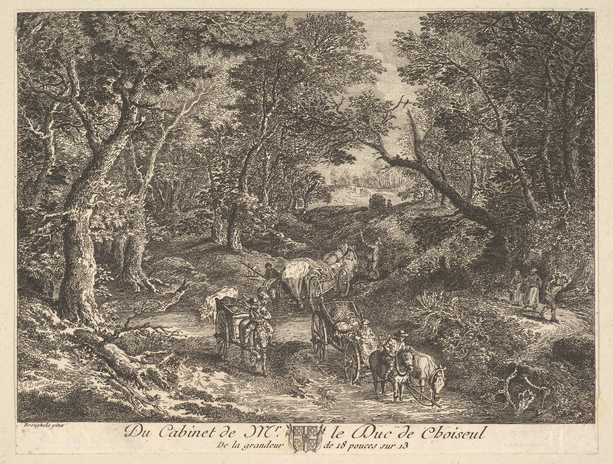 Szekerek egy ösvényen az erdőn át a Choiseul herceg gyűjteményében található festmény után, 1771. alkotó: Unbekannt