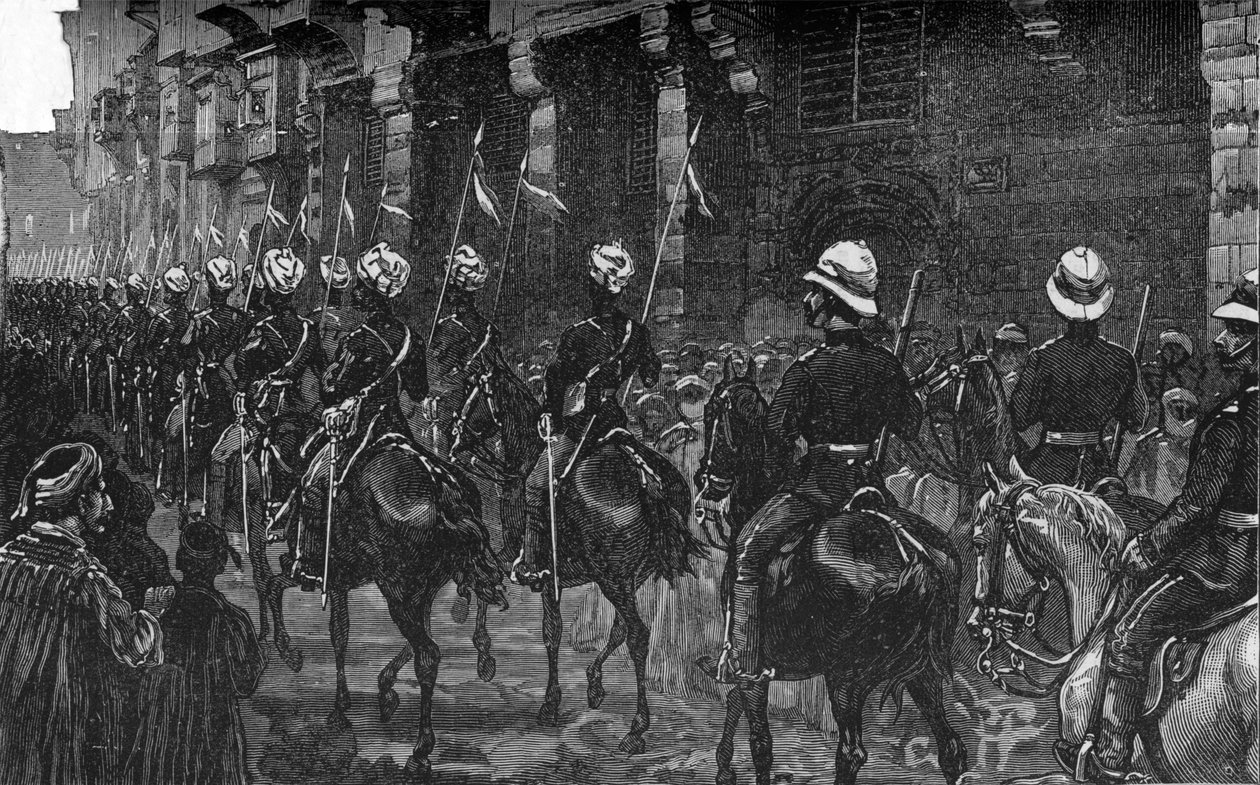 Lovassági demonstráció az arab negyedben, Kairó, 1882-85 alkotó: Unbekannt