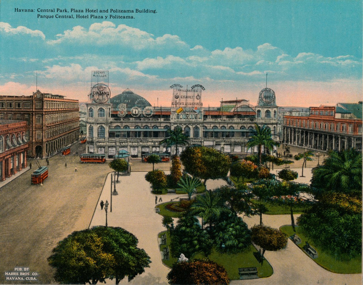 Central Park, Plaza Hotel és Politeama épület, Havanna, Kuba, 1920 alkotó: Unbekannt