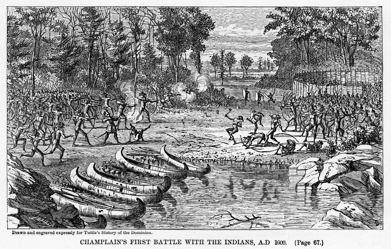 Champlains első csatája az indiánokkal, Kr.u. 1609, 1877 alkotó: Unbekannt
