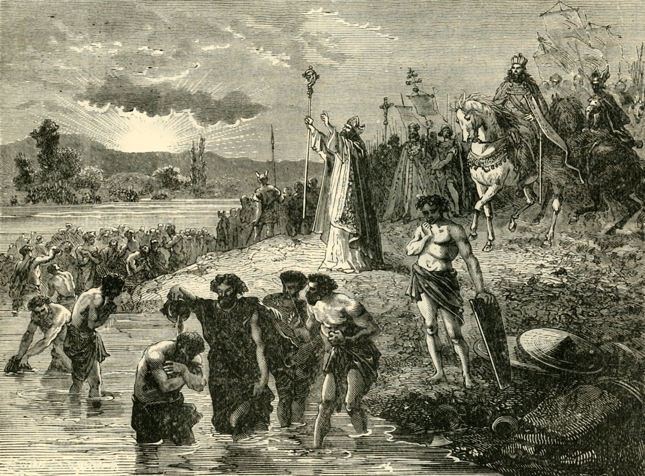 Nagy Károly megkeresztelkedett a szászokkal a Weserben, i.sz. 782. 1890. alkotó: Unbekannt