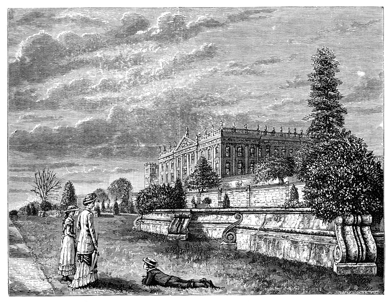 Chatsworth-ház délnyugatról, 1900 alkotó: Unbekannt