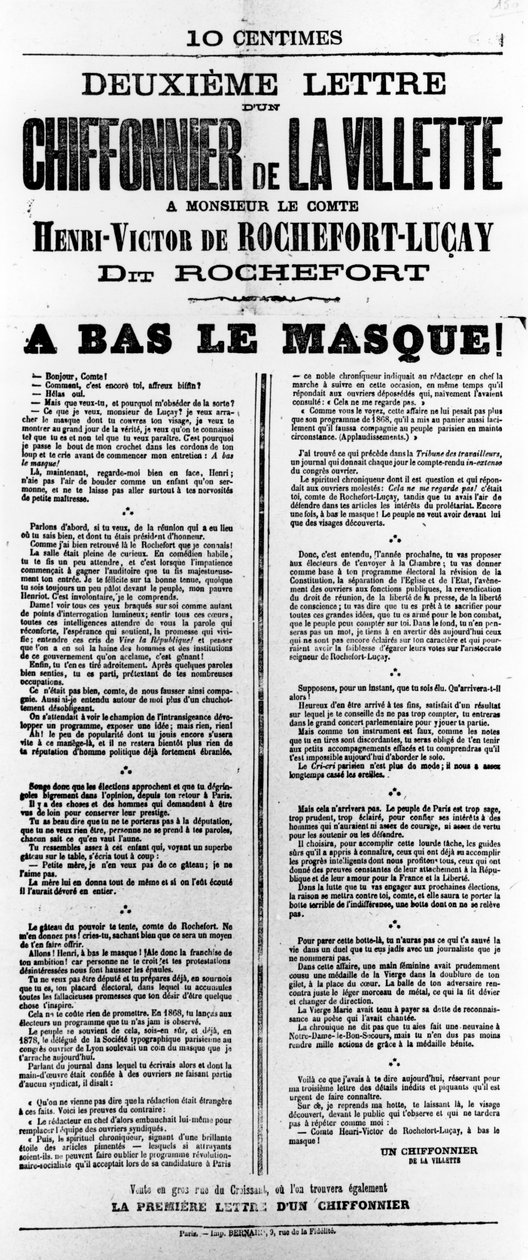 Chiffonnier de La Villette, a Párizsi Kommün francia politikai plakátjairól, 1871. május alkotó: Unbekannt