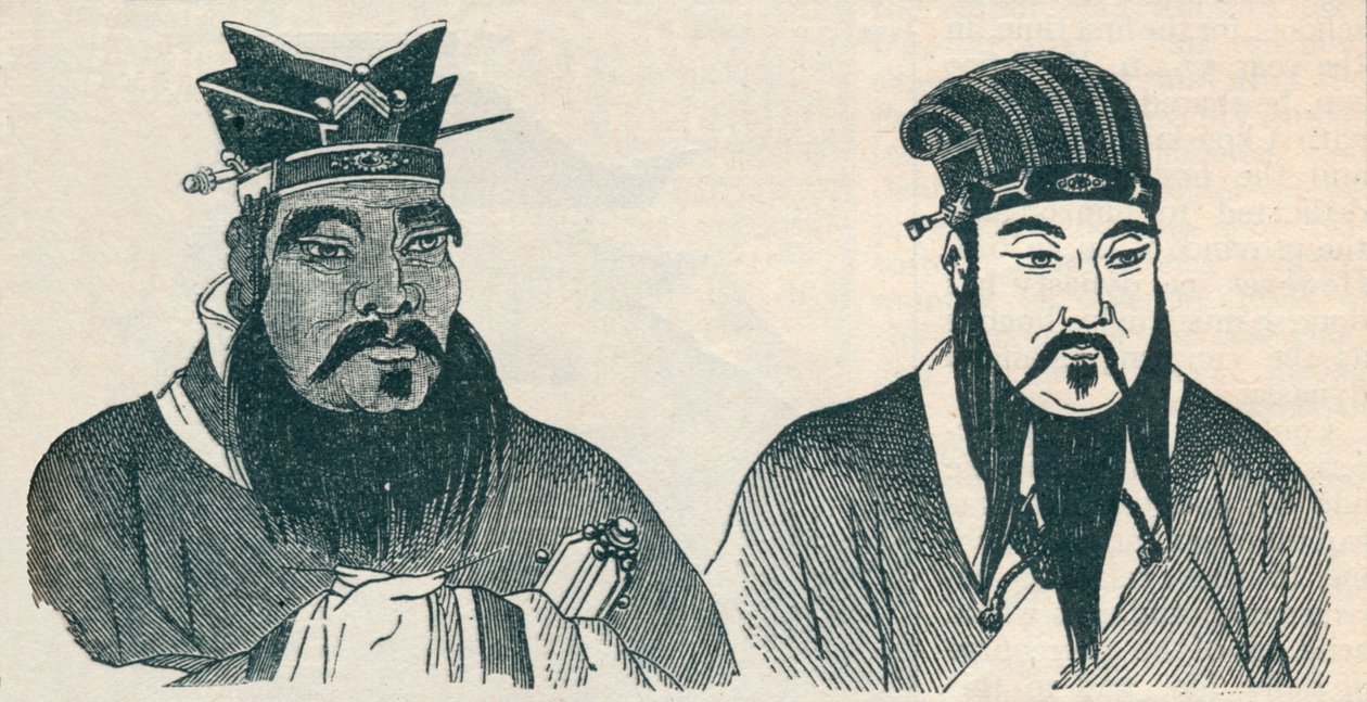 Konfuciusz és nagy követője, Mencius kínai portréi, 1907 alkotó: Unbekannt