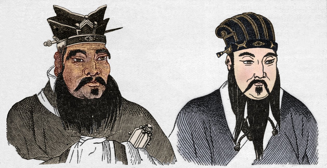 Konfuciusz és nagy követője, Mencius kínai portréi, 1907 alkotó: Unbekannt