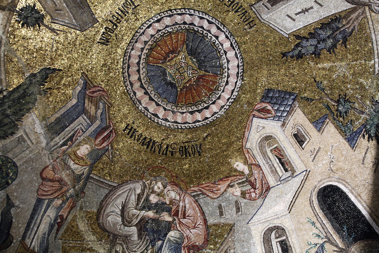 Chora templommúzeum: mozaik, amely Szűz Máriát ábrázolja, aki szeretett kap szüleitől, Joachim és Anne Istanbul Turquie alkotó: Unbekannt