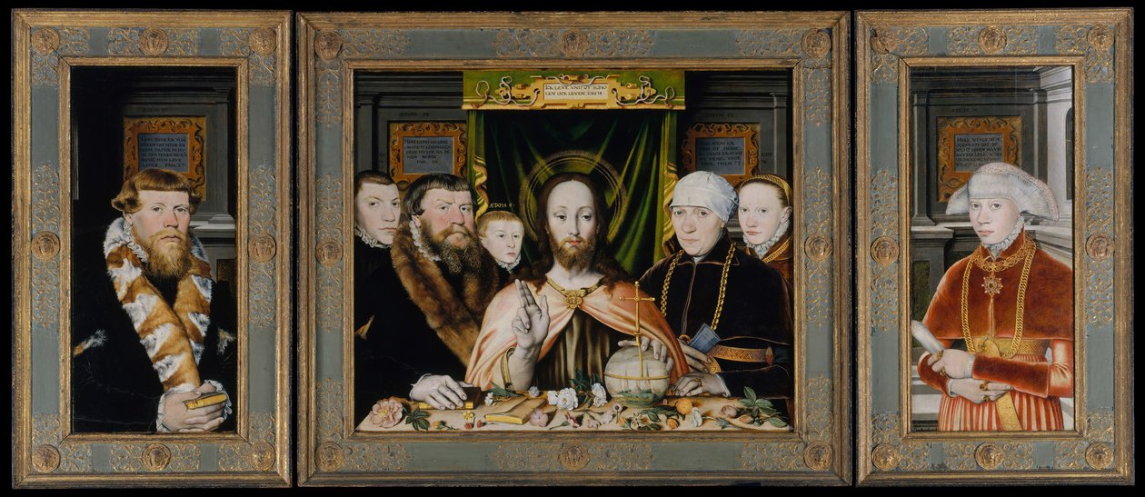 Krisztusi áldás, adományozó családdal körülvéve, kb. 1573-82. alkotó: Unbekannt
