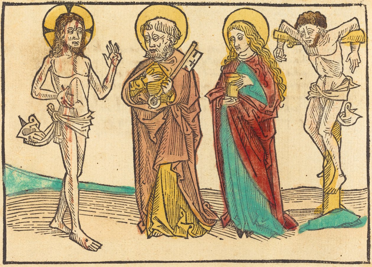 Krisztus megmutatja sebeit Péternek, a Magdolnának és a jó tolvajnak, 14801490. alkotó: Unbekannt