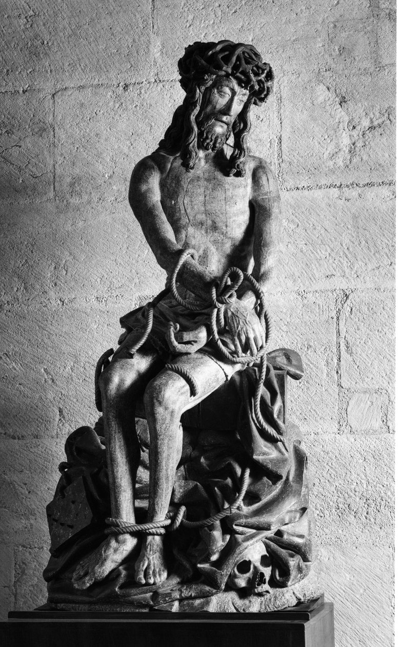 Krisztus nyakkendőkkel szobor. A Hospices Civiles de Beaune, amelyet 1443-ban Nicolas Rolin kancellár alapított, Beaune (Cote d