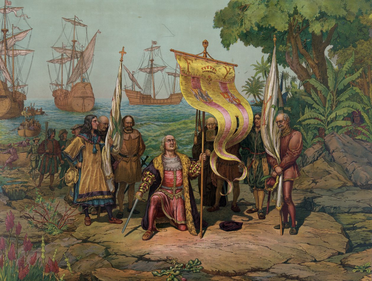 Kolumbusz Kristóf (1451-1506) Spanyolország „új világát” követeli (litográfia) alkotó: Unbekannt