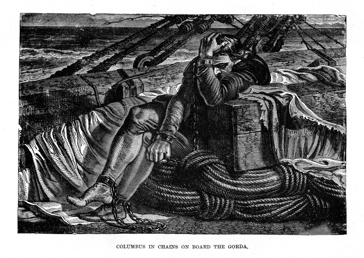 Kolumbusz Kristóf láncban a Gorda fedélzetén, 1490-es évek, 1872 alkotó: Unbekannt
