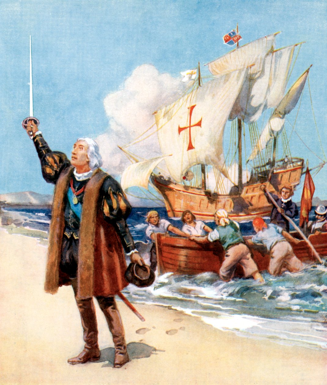 Kolumbusz Kristóf partraszállás Amerikában, 1492, 1920 körül alkotó: Unbekannt