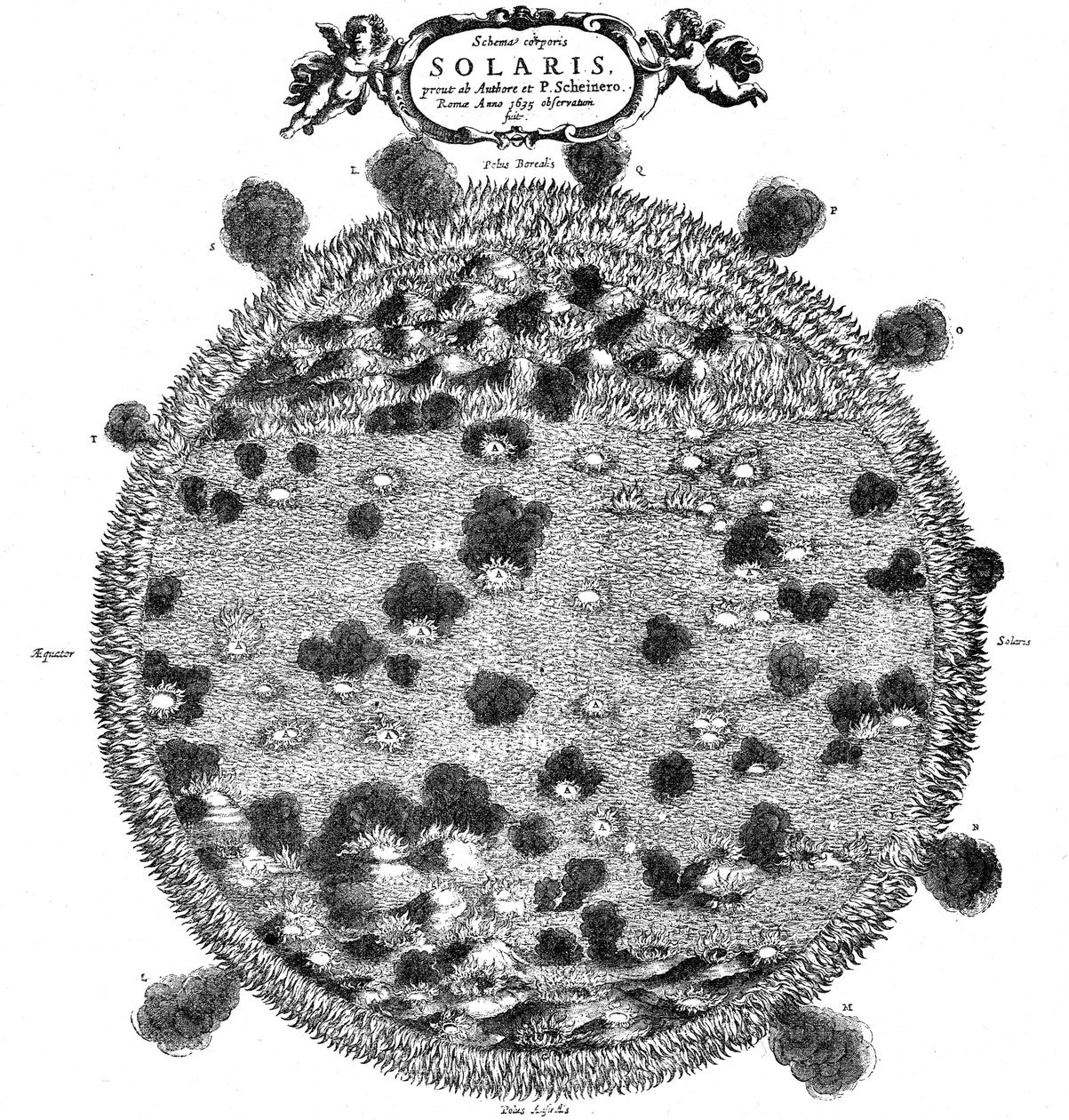 Christopher Scheiners illusztrációja a Nap felszínéről alkotott elképzelésének, 1635 alkotó: Unbekannt