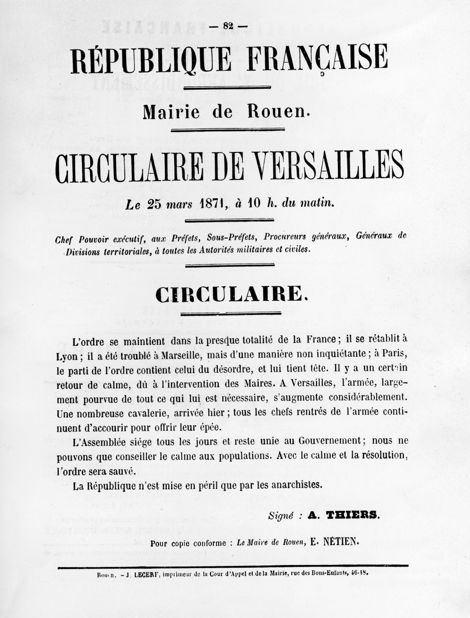 Circulaire de Versailles, a Párizsi Kommün francia politikai plakátjaiból, 1871. május alkotó: Unbekannt