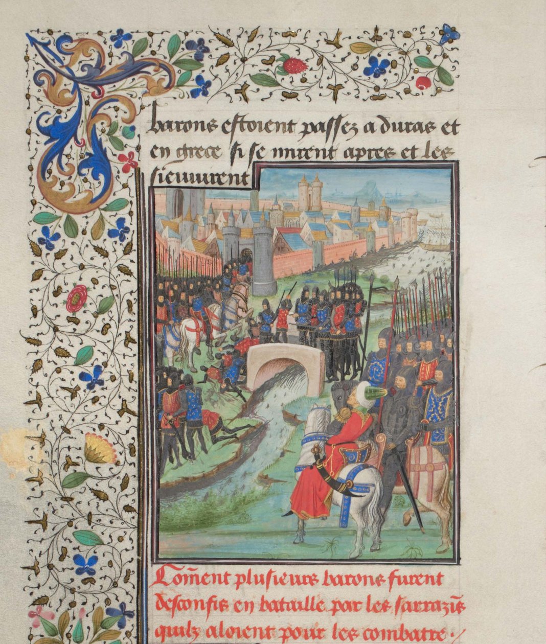 A bárók és a szaracénok seregének összecsapása. Türoszi Vilmos miniatúrája a Historiából, 1460-as évek alkotó: Unbekannt