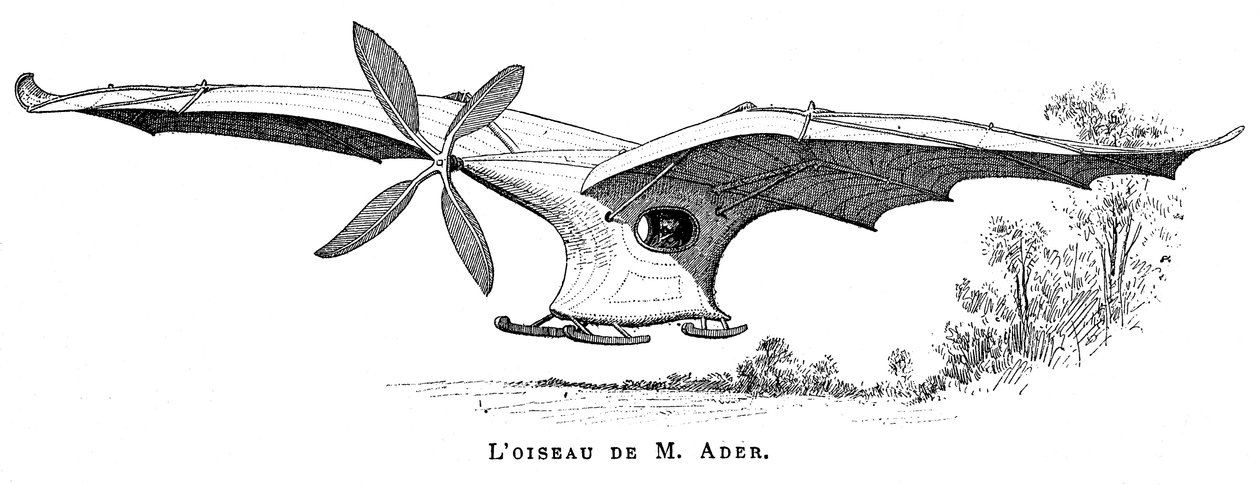 Clement Aders repülő madár Eole, az első pilóta repülőgép, amely saját gőze alatt száll fel, 1890 alkotó: Unbekannt