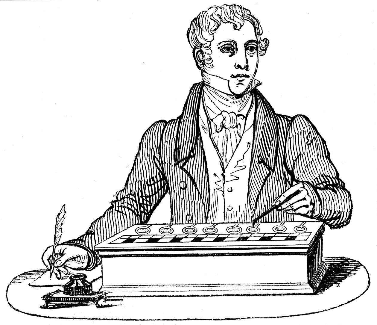 Jegyző Pascal-összeadó géppel, 1835 alkotó: Unbekannt