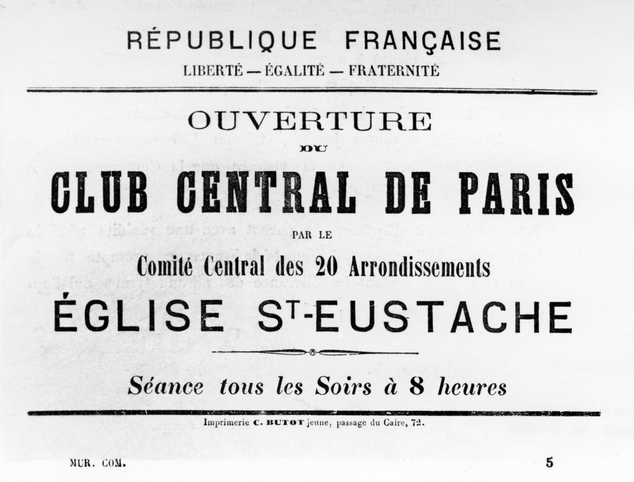 Club Central de Paris, a Párizsi Kommün francia politikai plakátjairól, 1871. május alkotó: Unbekannt