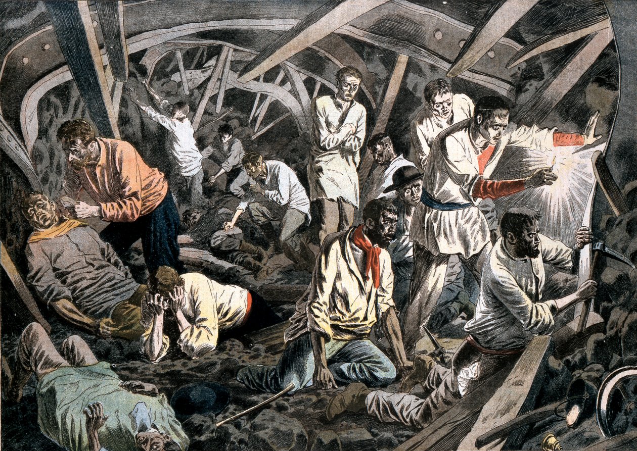 Szénbányászok rekedtek a föld alá egy tetőzuhanás miatt, Courrieres Mines, Pas-de-Calais, Franciaország, 1906 alkotó: Unbekannt