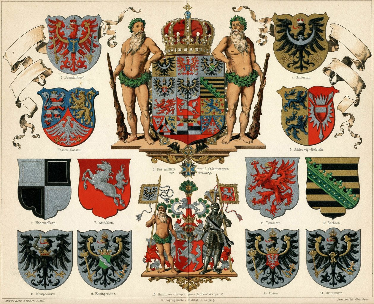 A Porosz Királyság és Meyers Großes Konversations-Lexikon tartományok címere, 1883. alkotó: Unbekannt