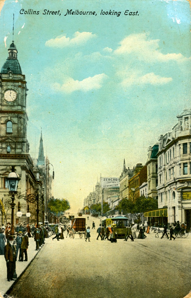 Collins Street, keletre néz, Melbourne, Victoria, Ausztrália, 1900-as évek alkotó: Unbekannt