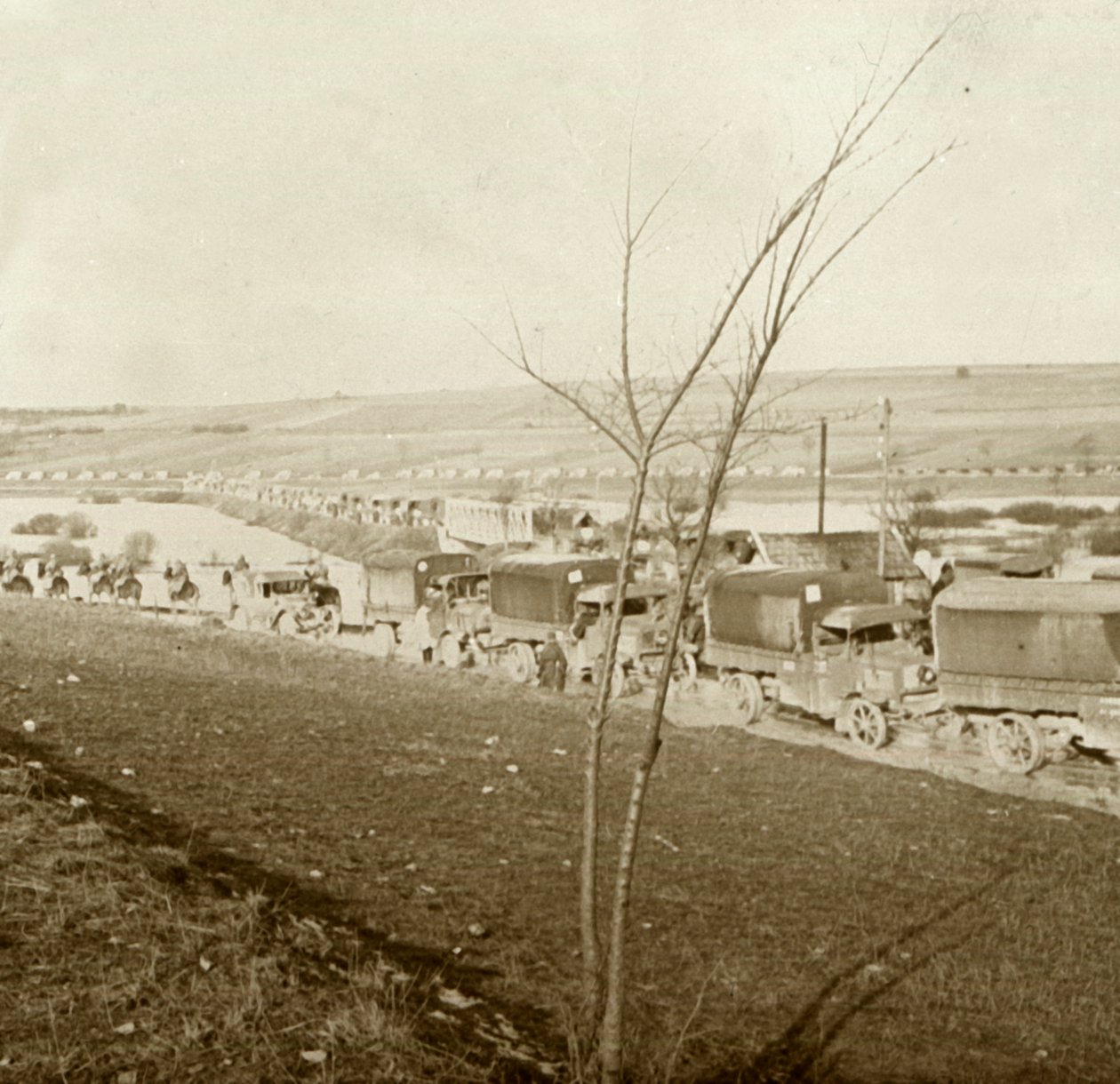 Teherautók oszlopa a Voice Sacrée-n, Verdun, Észak-Franciaország, c1914-c1918. alkotó: Unbekannt