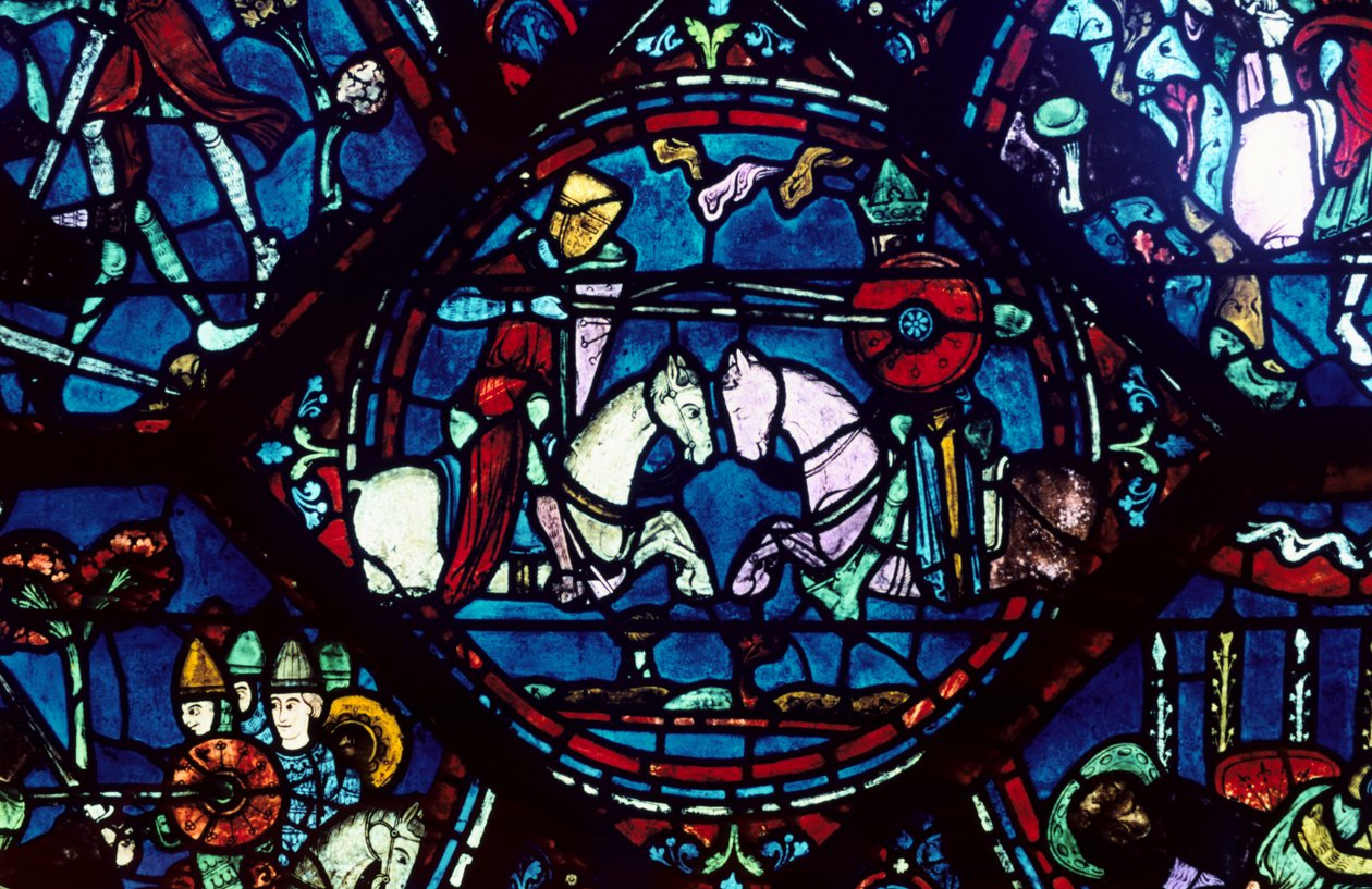 Harc Roland és Marsile király között, ólomüveg, Chartres-i katedrális, Franciaország, 1194-1260 alkotó: Unbekannt