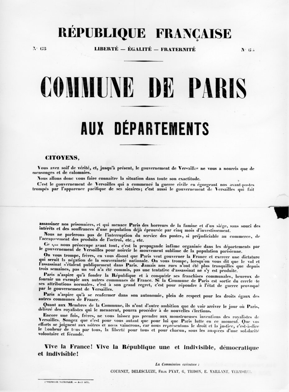 Commune de Paris, a Párizsi Kommün francia politikai plakátjairól, 1871. május alkotó: Unbekannt
