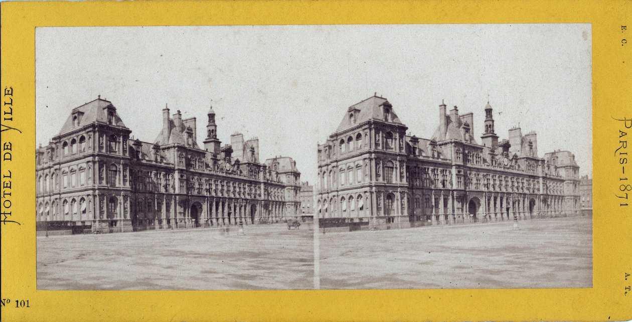Párizs község (1871): kilátás a városházára. Névtelen fotózás. Nyomtatás kartonra Dim. 17x7 cm alkotó: Unbekannt